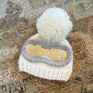 Ski Goggle Knit Pom-Pom Hat for baby - Cream and Gray and gold.